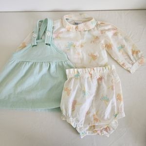 Vintage Polly Flinders Girls 3pc Dress 24months Carousel Horse Print